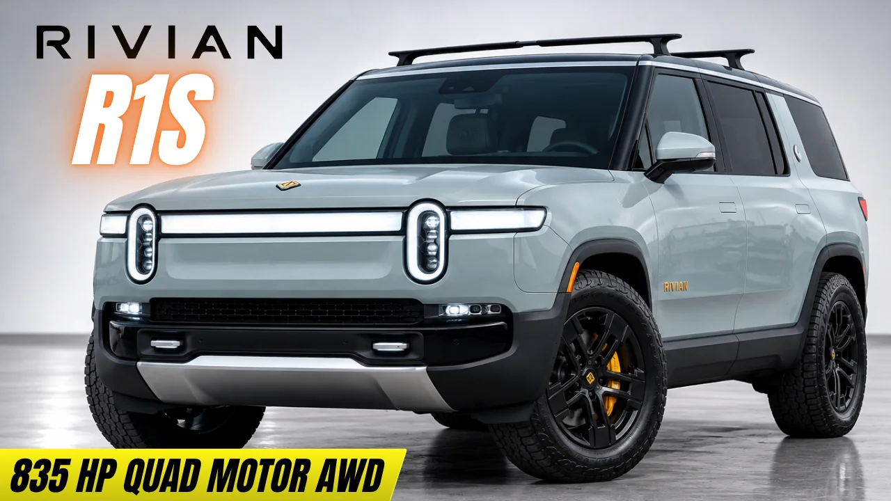 Thumbnail for the 2023 Rivian R1S walkaround: 835 HP quad motor AWD