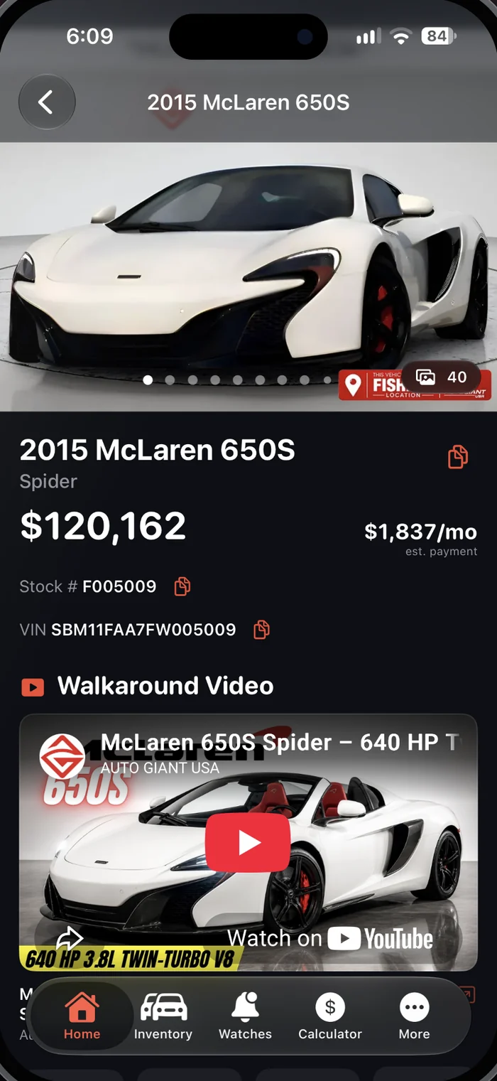 Auto Giant USA app car page