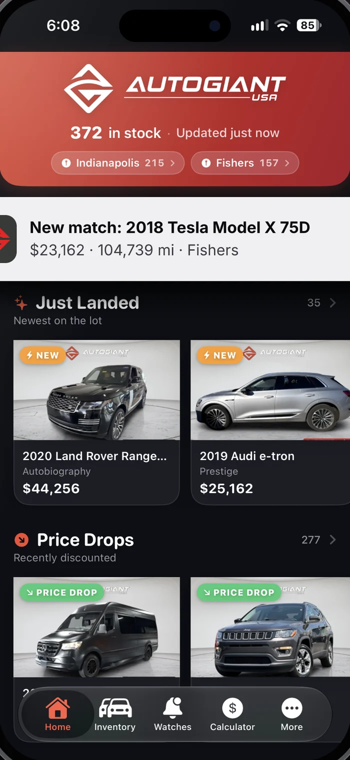 Auto Giant USA app home screen